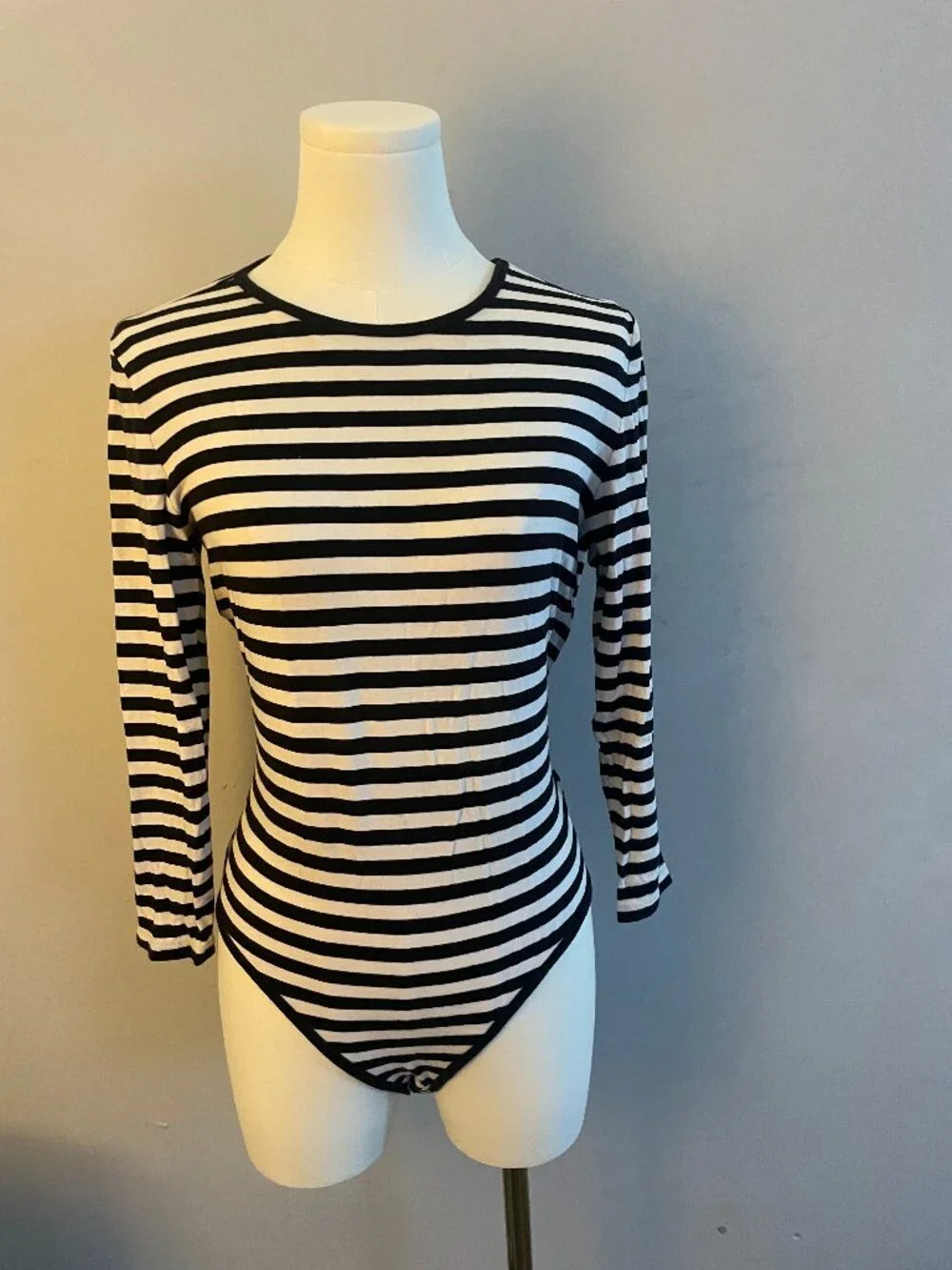 Michael Kors Black & White Long Sleeve Bodysuit Size L
